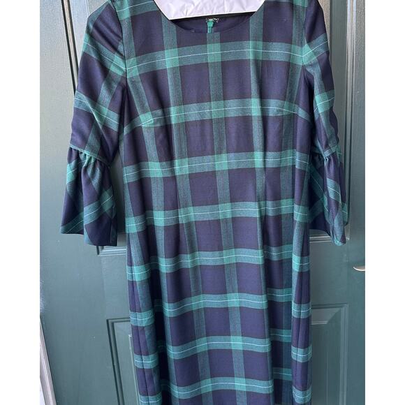Talbots Plaid Wool Blend Dress Size 12 Green Navy Career Holiday Office Church - Picture 2 of 8